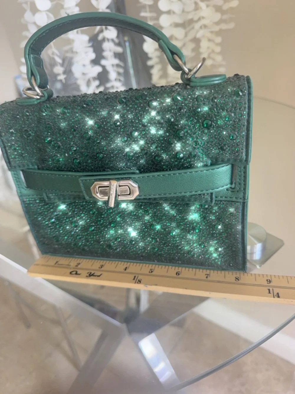 Green Crystal-Embellished Top Handle Bag